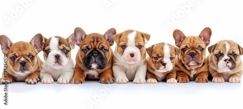 Diverse cats and dogs in studio on white background with copy space high quality image