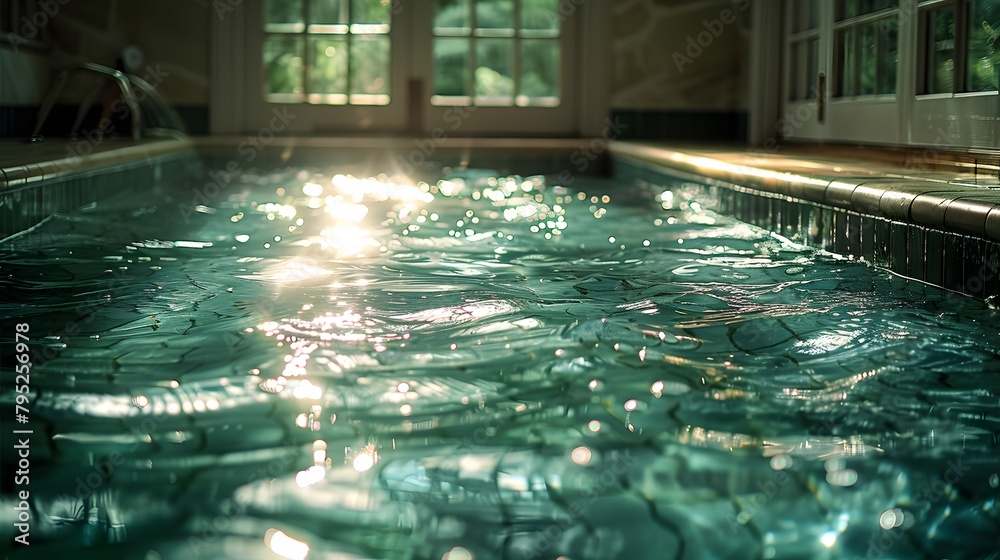  beauty of submerged tiles, shimmering light patterns, and the play of shadows on the pool floor