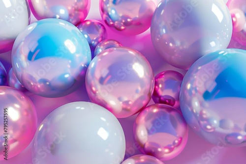 pastel bubble spheres 3d abstract geometric shapes in pink and blue gradient glossy render