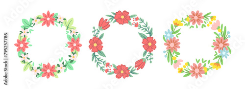 A collection of heart-shaped frames decorated with soft flowers and leaves of white background