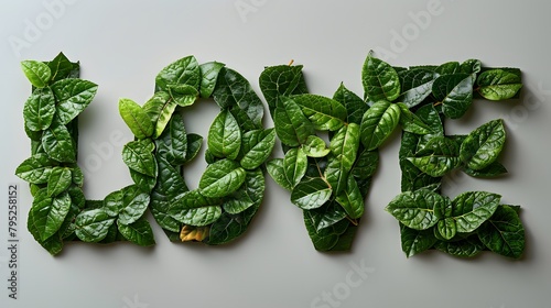 Word Love Made By Green Lush Leaves
