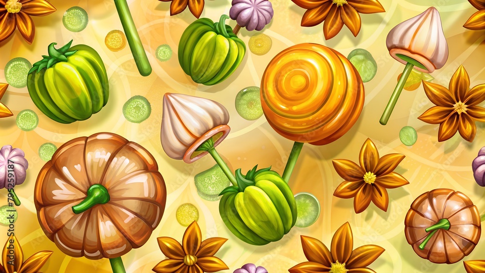 Pumpkin lollipop pattern background Pumpkin lollipop pattern background