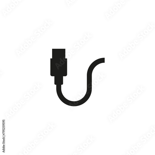 Usb connector with curved cable. Isolated vector icon on white background. 