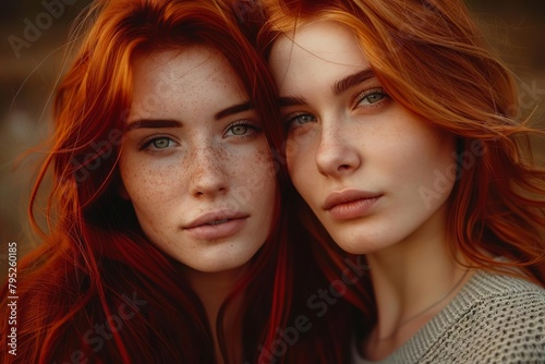 portrait of two young women with vibrant red hair beauty and friendship concept