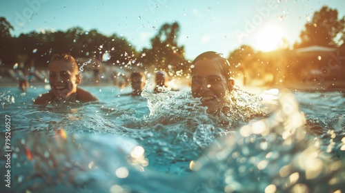 Guys swim in the river