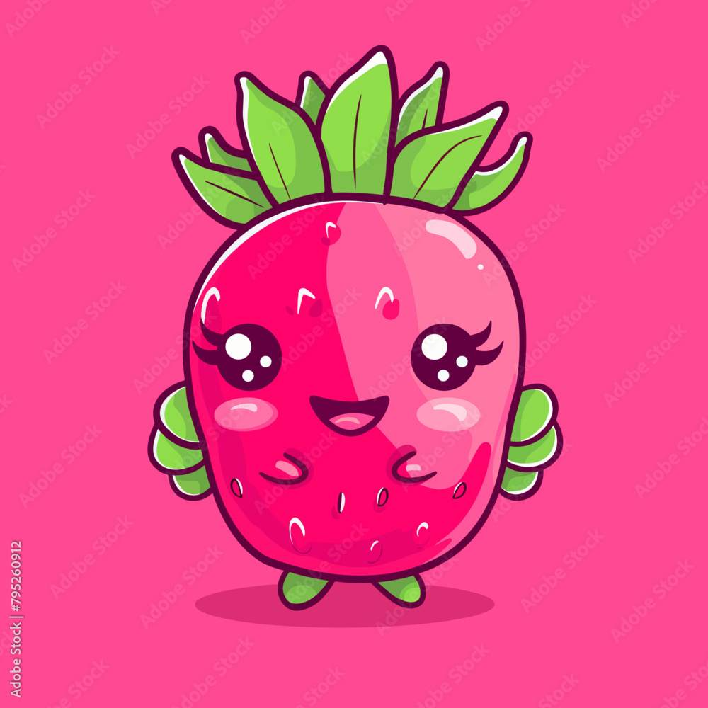 Obraz premium A cartoon Dragonfruit with a green leaf on top