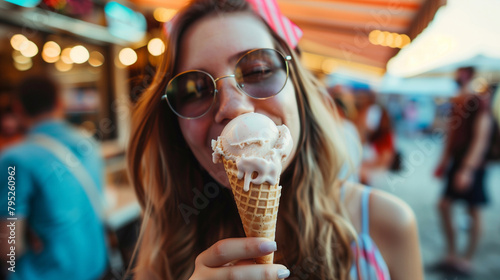 woman enjoys ice cream