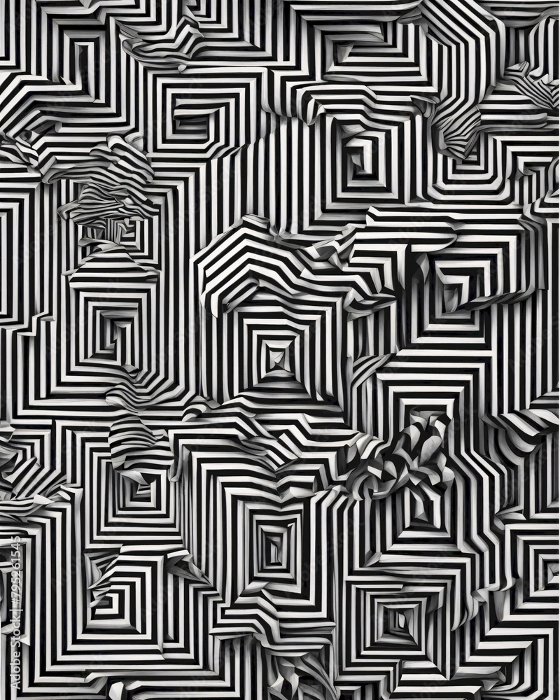 Abstract black and white creative background, showcasing a harmonious blend of geometric shapes and hypnotic patterns, Generative AI.