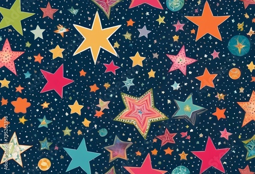 Colorful background with stars and yellow star. 