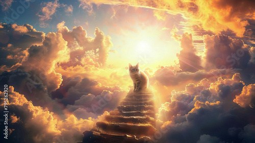 Symbolic Image Of A Cat'S Journey To Heaven, Suitable For Pet Memorial Or Spiritual Themes photo