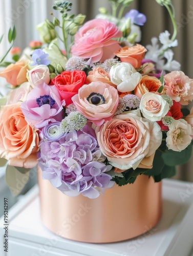 Close up of bridal bouquet  flower bouquets at the florist shop flowers in white orose tones photo