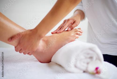 Foot  hands and pressure massage with spa for treatment  beauty and skincare at luxury resort with wellness. Pedicure  cosmetics and people for physical therapy with healing for self care and relief
