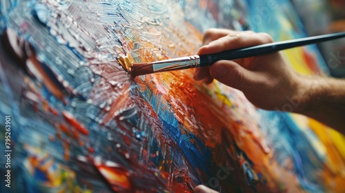 Artistic Creativity and Inspiration: An artist painting a colorful abstract artwork on a canvas, expressing creativity and artistic expression. photo