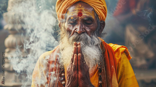 Spiritual Indian Old Man Celebrates Religious Ritual, Perfect For Showcasing Cultural Traditions And Ceremonies