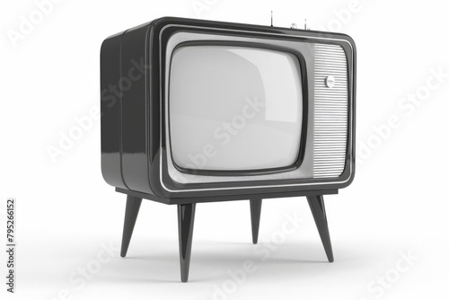 retro monochrome television set with kinescope screen isolated on white 3d rendering photo