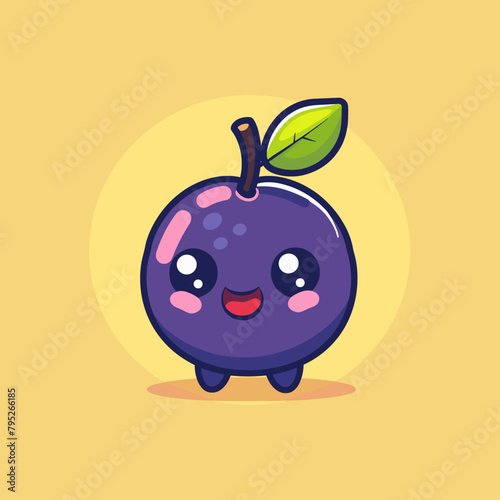 A cartoonish purple Bilberry with a green leaf on top