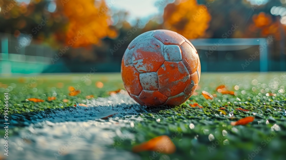 Ball on the green field in soccer stadium. Ready for game in the midfield - soccer ball close-up. Ball on the green field in soccer stadium. Ready for game in the midfield - soccer ball close-up.