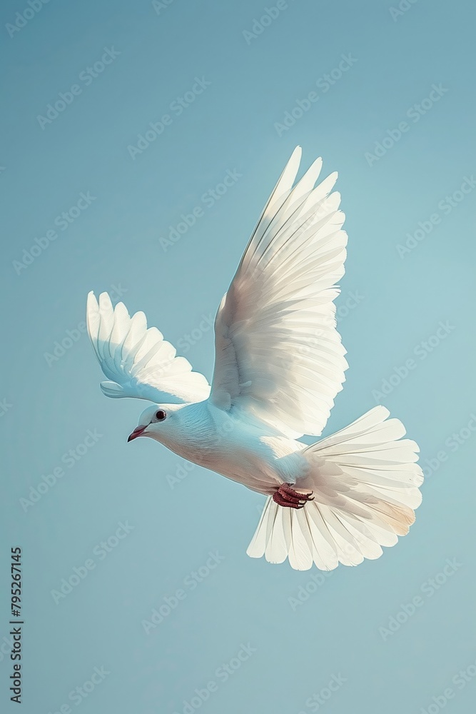 An upward angle view of a flying bird overhead An upward angle view of a flying bird overhead