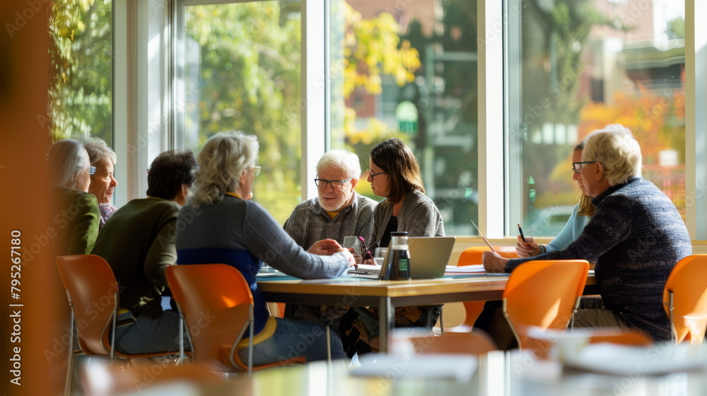 Obraz premium Active senior student: Academic setting, ideal for continuing education and inspiration.