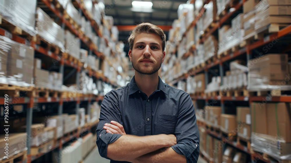 Logistics Employee In The Warehouse, Checking Inventory On A Clipboard, Surrounded By Shelves And Boxes, Suitable For Supply Chain And Distribution Topics Logistics Employee In The Warehouse, Checking Inventory On A Clipboard, Surrounded By Shelves And Boxes, Suitable For Supply Chain And Distribution Topics
