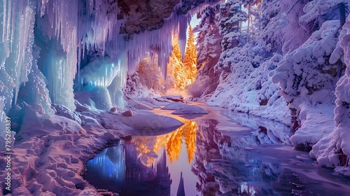 Mesmerizing Ice Crystal Cavern A Frozen Subterranean Wonderland of Glowing Stalactites and Reflective Surfaces