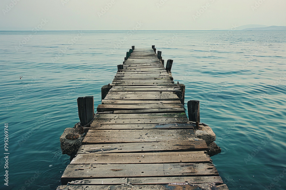Fototapeta premium Old abandoned pier at the sea, minimalist photography