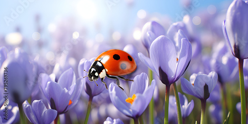 Ladybug on flower macro close-up Closeup nature photography Springtime concept in background  