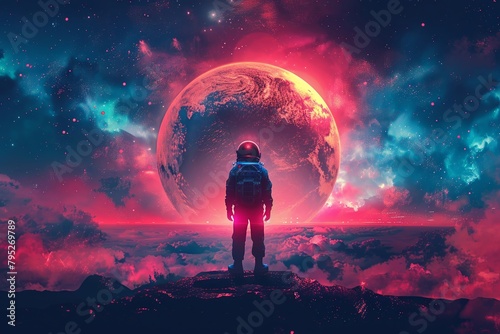 astronaut gazing at an enigmatic orb, digital artwork photo