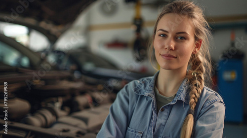 Female Car Mechanic In The Workshop Portrait - Ideal For Automotive Industry, Skilled Labor, And Women Empowerment Themes