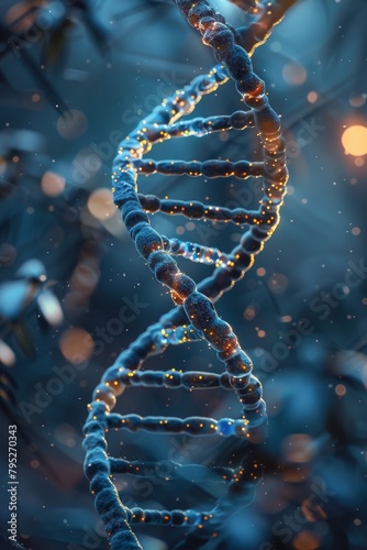 Blurred background with human DNA molecules visible.