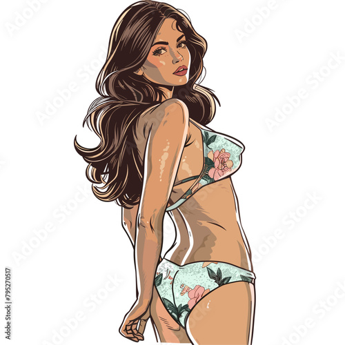 vector girl in a swimsuit on a white background .Generative AI