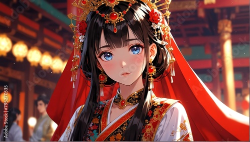 cute girl in empress outfit anime cartoon portrait from Generative AI