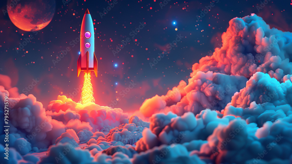 A rocket ascends beyond the world its journey through the stars a 3D spectacle of humanitys wealthdriven ambition and cosmic aspirations. Generative ai.
