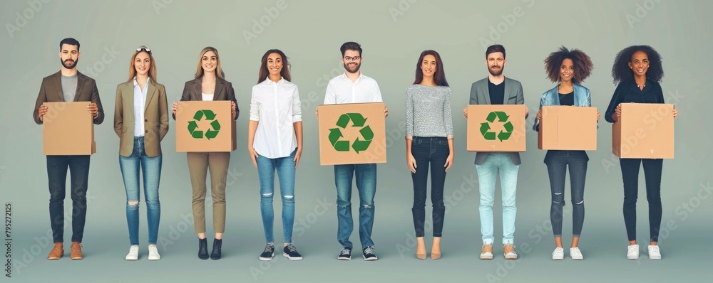 Business people holding box garbage for recycling, emphasizing corporate social responsibility (CSR) and environmental sustainability on Earth Day. Business people holding box garbage for recycling, emphasizing corporate social responsibility (CSR) and environmental sustainability on Earth Day.