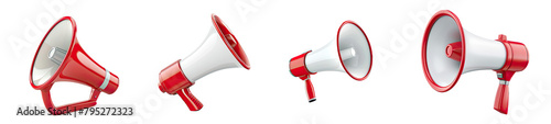 set of red and white coloured megaphones 