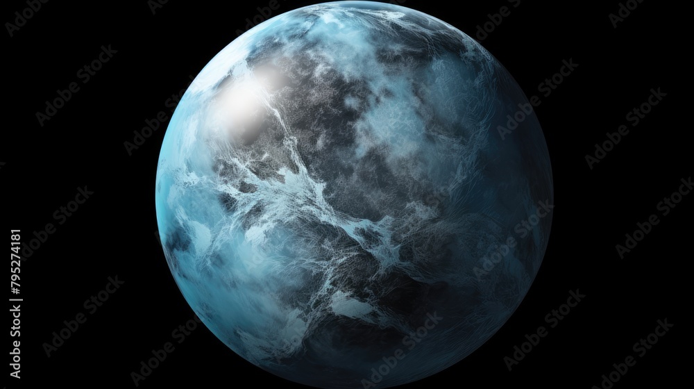 Fototapeta premium Habitable exoplanet similar to Earth and suitable for human life. Planet in space with water and greenery. Concept of the discovery of exoplanets and the search for life.