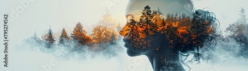 Artistic photograph showcasing the beauty of a woman and the natural world through a double exposure technique. photo