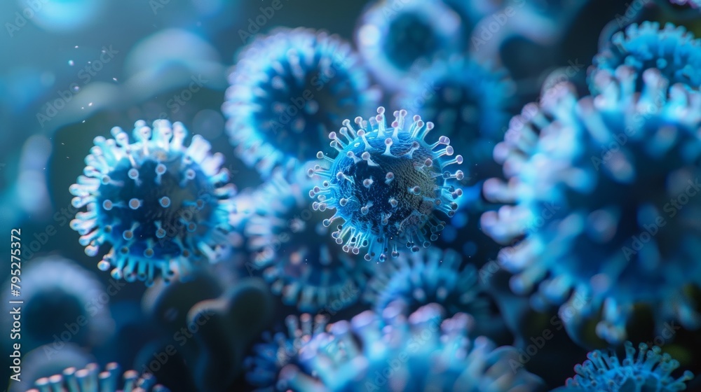 Close up of 3D microscopic blue bacteria Close up of 3D microscopic blue bacteria