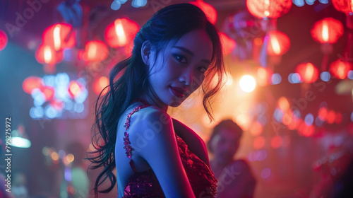 Asian Dancer In A Nightclub  Perfect For Nightlife  Entertainment  And Party-Themed Content