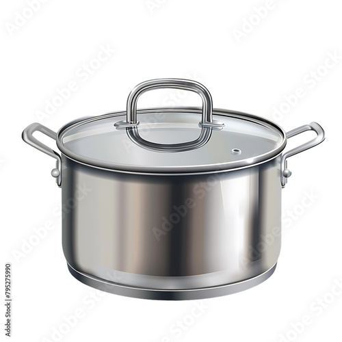 vector illustration of cooking pot, black spoon and pan, white background clipart, cutout, isolated 
