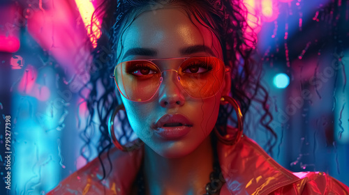 colorful neon lights illuminating a person in a vibrant nightlife setting