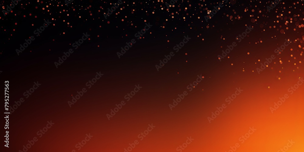Orange color gradient dark grainy background white vibrant abstract spots on black noise texture effect blank empty pattern with copy space for product 
