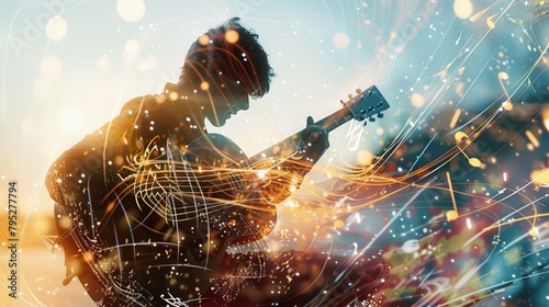 Ethereal Sound Waves Musician Guitarist Double Exposure