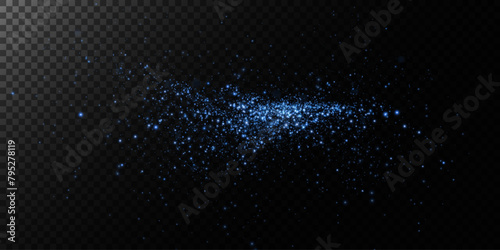 Sparks of dust and blue stars shine with special light. Vector sparks on transparent dark background. Christmas light effect. Sparkling particles of magic dust.	