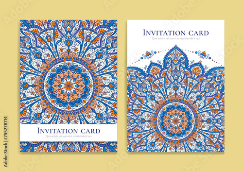 Luxury invitation card design with vector mandala pattern. Vintage ornament template. Can be used for background and wallpaper. Elegant and classic vector elements great for decoration.