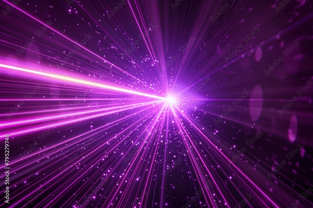 Naklejka premium Purple neon light ray, small rays on dark background.