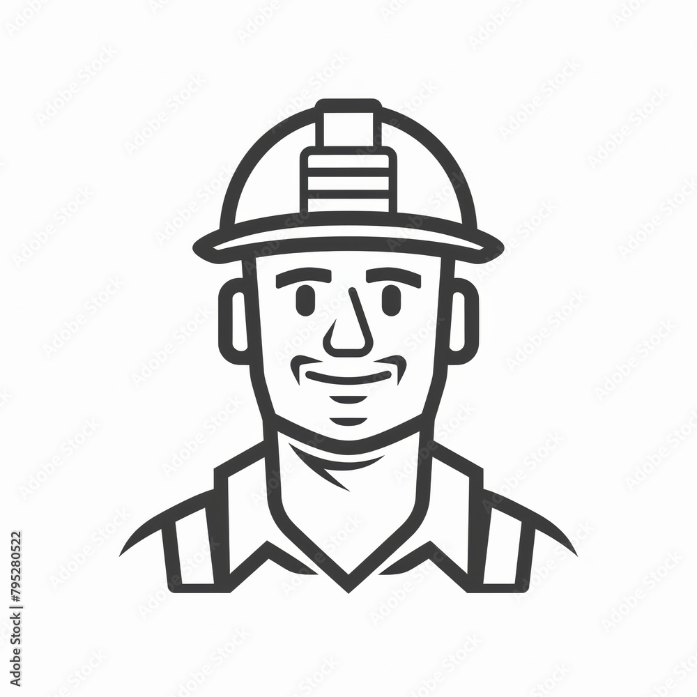 Smiling Construction Worker Logo, Minimalist Line Art Industry Professional Emblem Smiling Construction Worker Logo, Minimalist Line Art Industry Professional Emblem