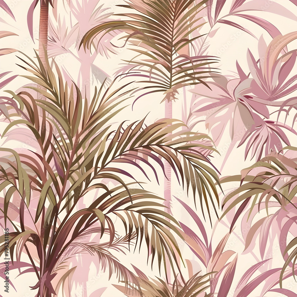 Palm trees, palm leaves seamless pattern. jungle forest background. Summer tropical wildlifeillustration for wallpaper, textile Palm trees, palm leaves seamless pattern. jungle forest background. Summer tropical wildlifeillustration for wallpaper, textile