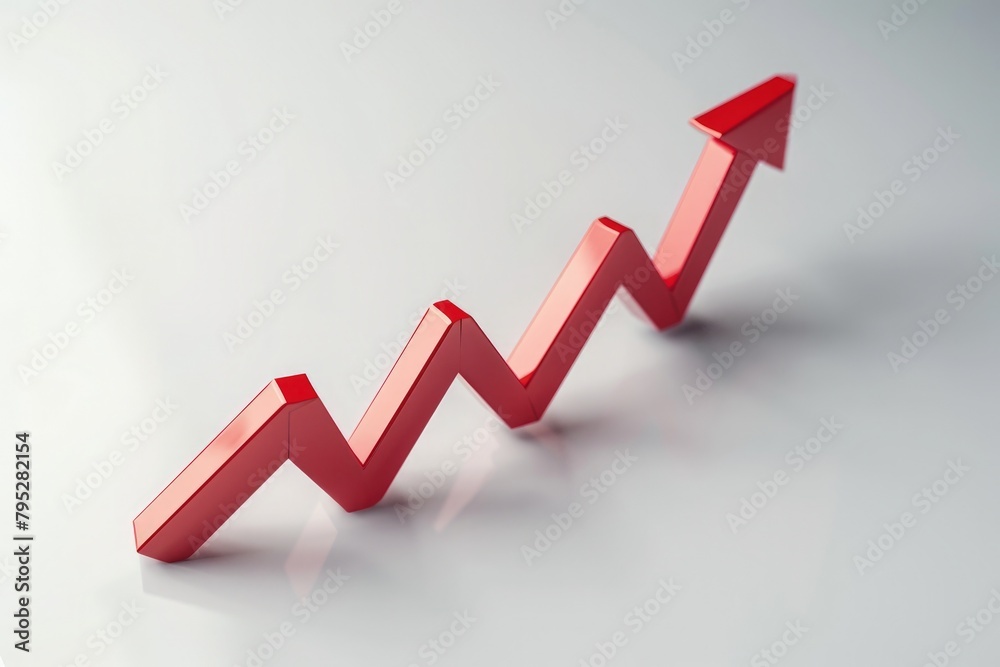 Red graph arrow, growth, business concept, white background. Red graph arrow, growth, business concept, white background.