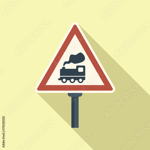 Caution railway road sign icon flat vector. Crossin barrier. Caution attention photo